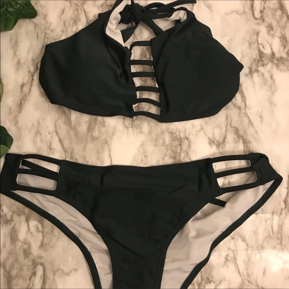 Green Cut Out Swim Suit - Picture 3 of 4